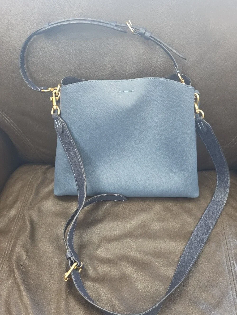 Coach Blue Pebbled Leather Shoulder Bag with Gold Hardware